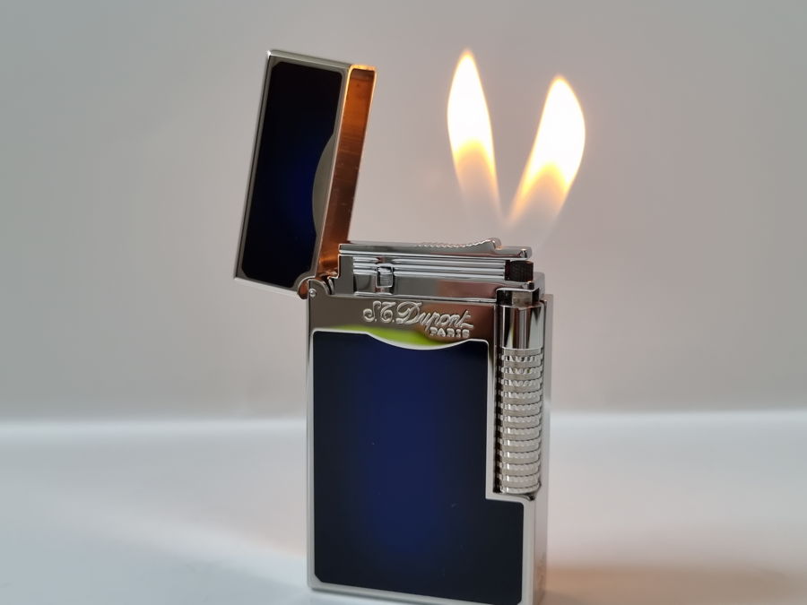 Bật lửa khò ST Dupont Le Grand Line 2 Soft Double Flame & Torch Lighter Palladium and Chinese Lacquer Blue long an