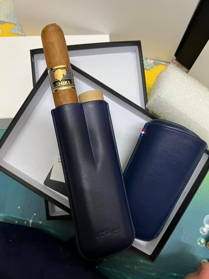 Bao da xì gà 2 điếu ST Dupont Atelier Blue CL Leather Cigar Case hà nội