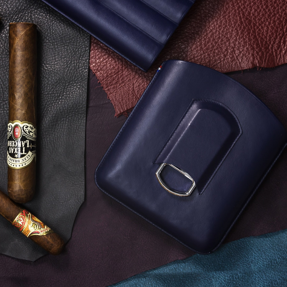 Bao da 3 điếu xì gà ST Dupont Atelier Triple Cigar Case Leather Blue hà nội