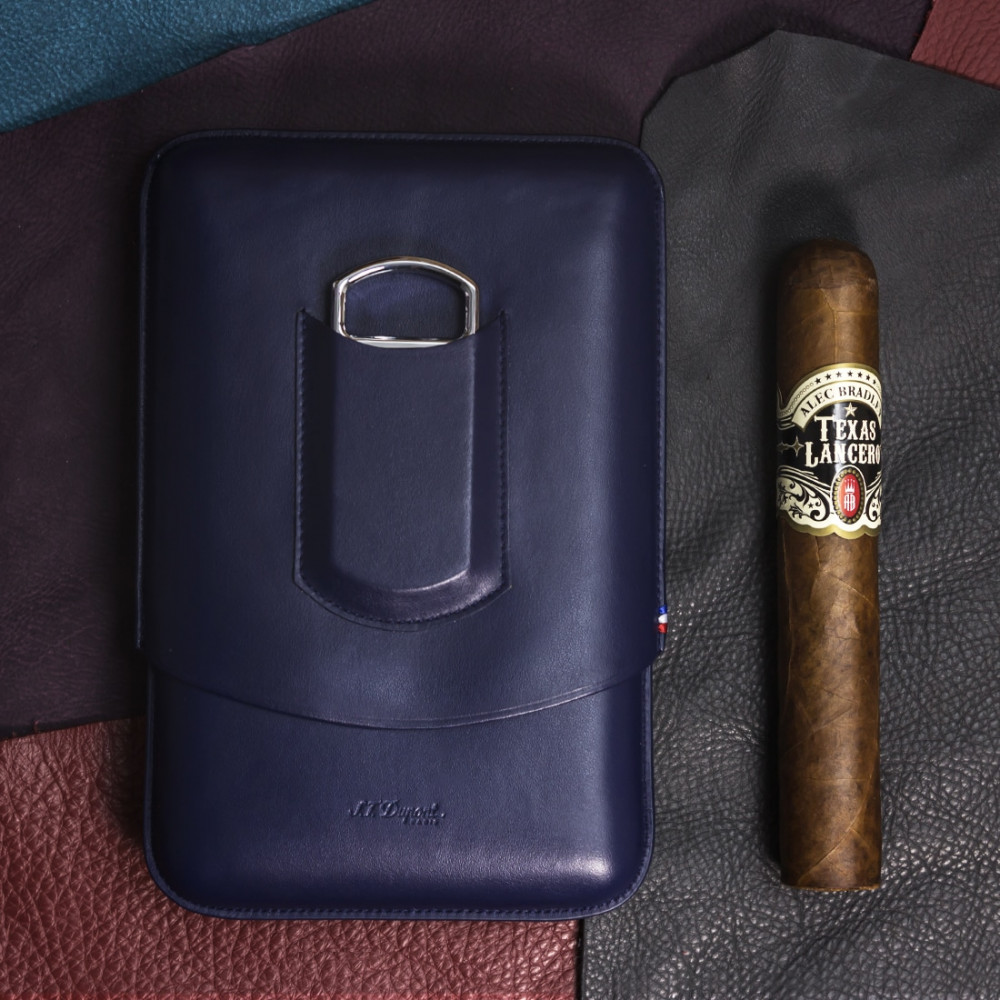 Bao da 3 điếu xì gà ST Dupont Atelier Triple Cigar Case Leather Blue hcm