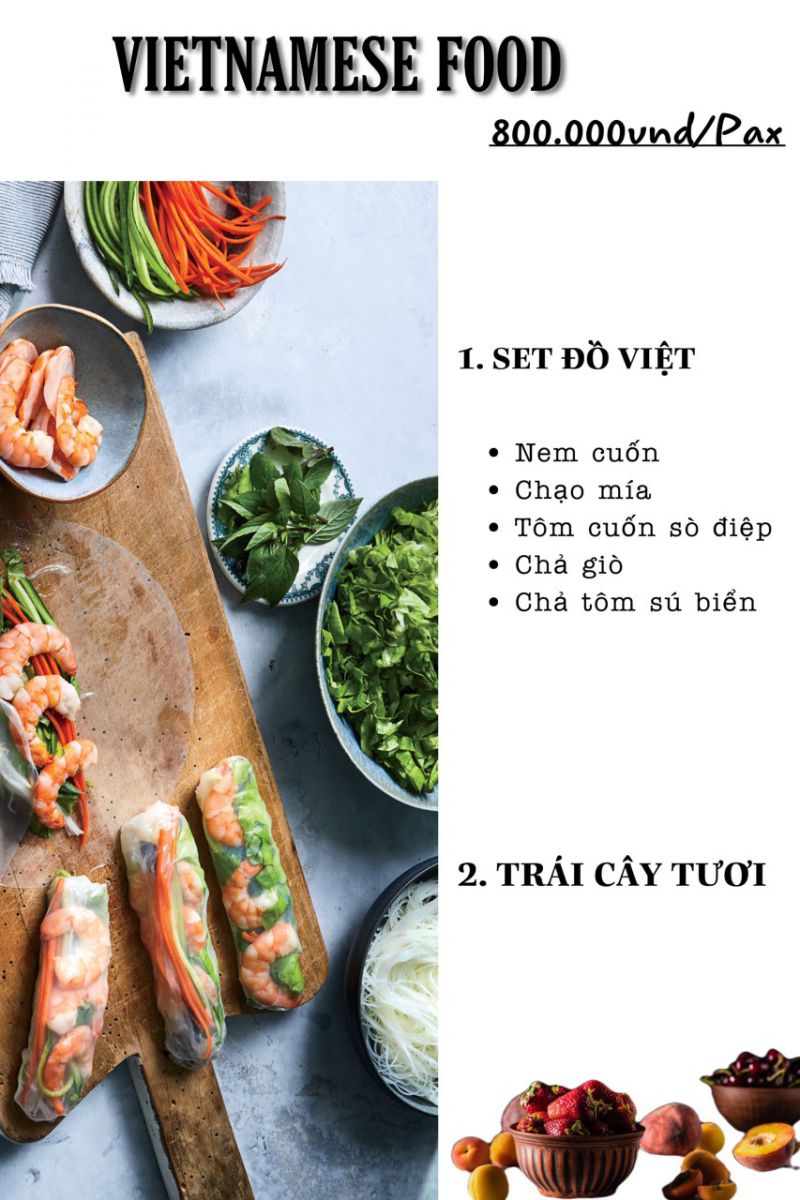 thực đơn món ăn Việt Nam phục vụ trên du thuyền